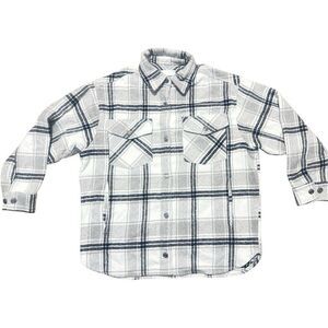 Women’s Flanel Jacket Size S White Grey Blue Fishing Utility Pockets Button Up